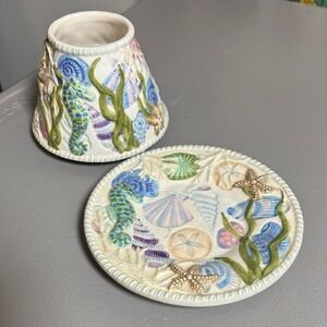Candle Shade & Plate Seaside Beach YANKEE CANDLE Vintage Candle Jar Cover